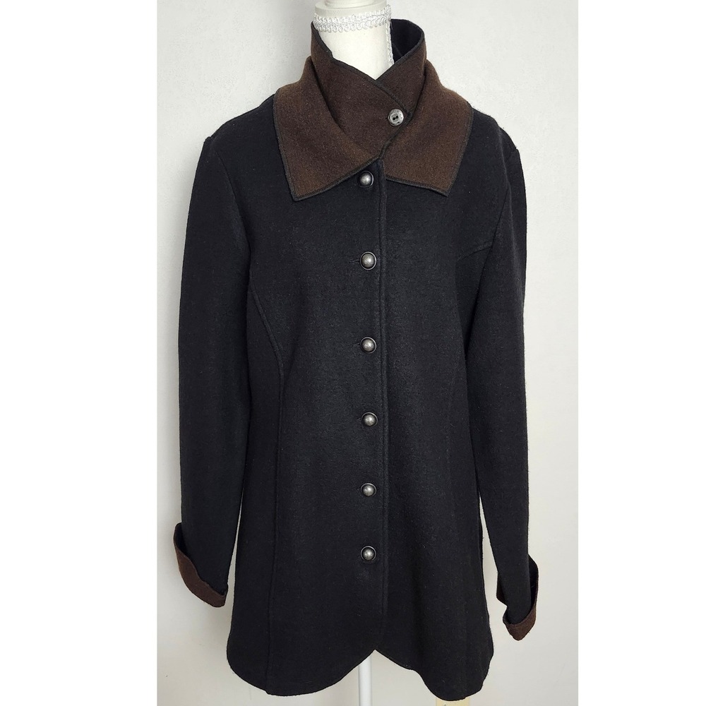 Icelandic Design Womens Boiled Wool Military Jacket Black Brown Size L CA53892